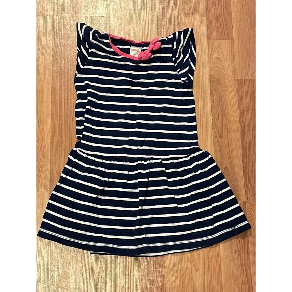 Gymboree Summer Skater Dress size 5 Navy Stripes Pink Bow Coastal‎ Cape Cod